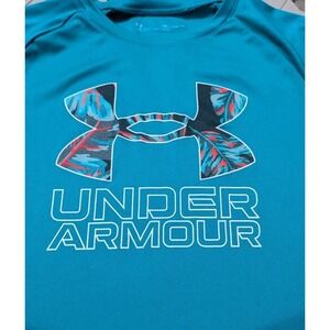 Under Armour Top Loose Short Sleeve Green with Graphic Black AU Youth XL EUC